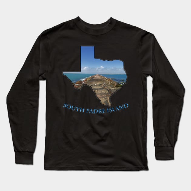 Texas State Outline (South Padre Island Jetty) Long Sleeve T-Shirt by gorff